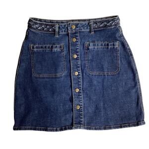 HARPER Women's Blue Denim Mini Skirt M Cable Trim Pockets Casual
